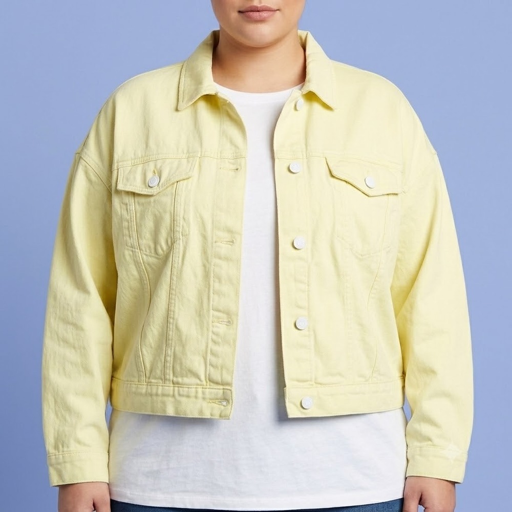 Forever 21+ Denim Jacket Women's 2X Yellow Cropped Trucker